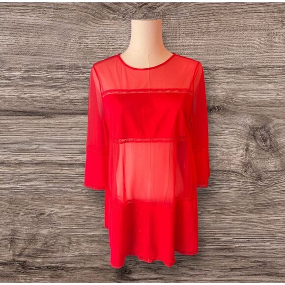 Womans Vintage Nightgown Nighty Sheer Lingerie Lorraine Short Red Size Small 70s - Picture 1 of 8